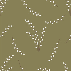 Pussy willow branches seamless pattern. Easter spring floral texture. Palm Sunday repeating background. Flat vector illustration © Оксана Назарова