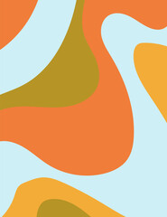 Groovy hippie 70s 60s retro wavy pattern. Abstract swirl psychedelic background in trendy minimal style. Vector illustration in bright warm yellow, light blue, green, orange colors