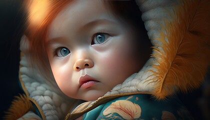 Generative AI Adorable innocent cute kid with wide eyes Illustration  - obrazy, fototapety, plakaty