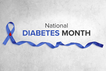 Blue Ribbon, Diabetes Awareness Month Concept Banner