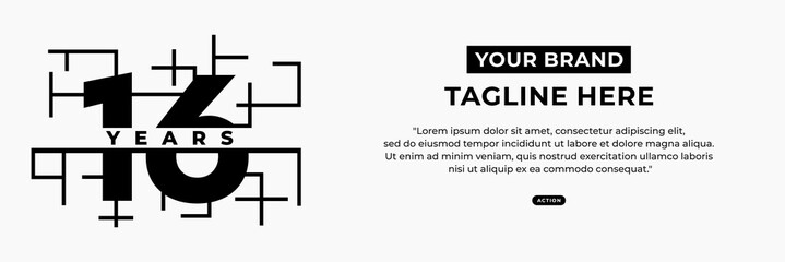 best 16 years vector or 16 years in business vector in flat style. Simple vector design of number 16 or 16 years in business. For needs related to experience design in business 16th.