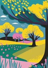colourful spring landscape, generative ai
