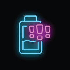 Low mental battery icon outline vector. Job character. Burnout work neon color isolated on black