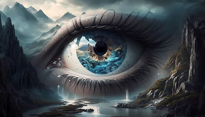 a sureal mystical and spiritual aspects of the eyes. digital art illustration. generative AI.
