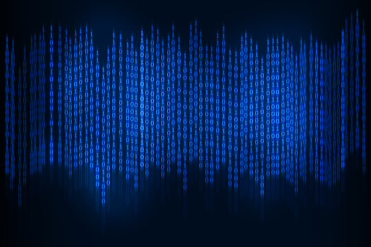 The blue background has digital codes 1 and 0 to display digital information for design.