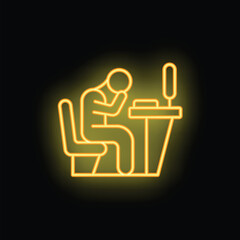 Workplace icon outline vector. Burnout work. Busy tired neon color isolated on black