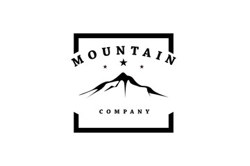 Mountain Landscape with Focus Square Lens Frame for Adventure Outdoor Nature Photography Photographer Logo Design
