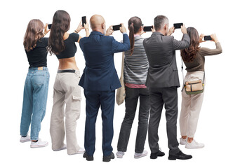People taking pictures isolated