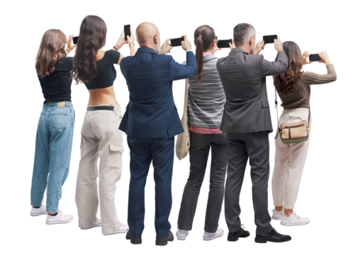 People taking pictures isolated