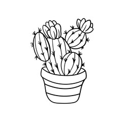 Hand drawn illustration of cute cactus outline design