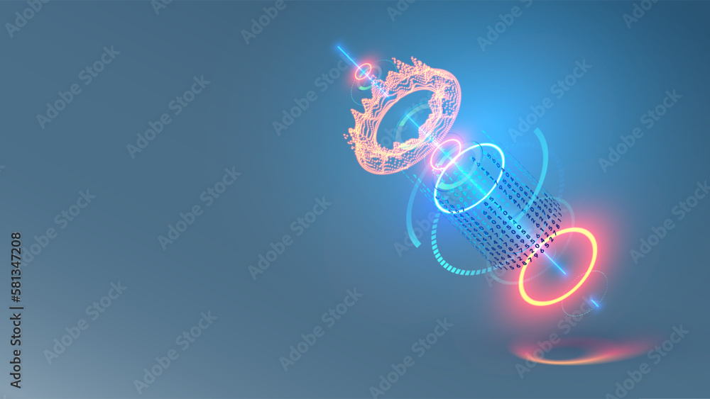 Fototapete Drawing 3d model of abstract detail in CAD system interface. Design, engineering of parts in digital computer software. Abstraction industrial tech background. Future computer technology. CAD systems.