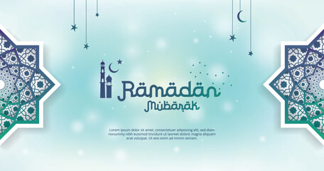 Realistic Ramadan Mubarak Arabic golden banner illustration