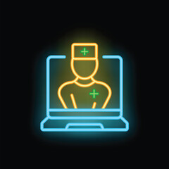 Online doctor icon outline vector. Medical card. Finance medicine neon color isolated on black