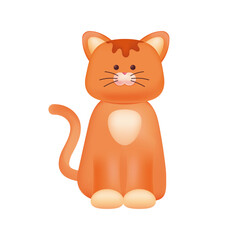 Cute orange cat toy for children 3D illustration. Cartoon drawing of adorable kitten or pet in 3D style on white background. Nature, domestic animals, childhood concept