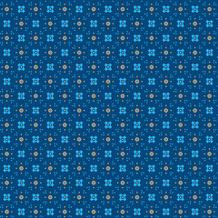 Bright blue and yellow polka dots on a navy, dark blue background Simple fabric and paper pattern Minimalist style