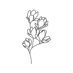 Continuous One Line Drawing of Flowers. Abstract Line Art Flower in Modern Trendy Style. Vector Botanical Drawing for Beauty Logo Design, Printing, T-shirts, Postcard, Poster 
