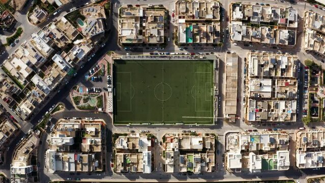 Topdown View Of Dingli Swallows Football Ground Soccer Field In Dingli, Malta. Aerial Shot

