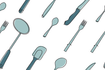 Cutlery seamless pattern. Background, restaurant decoration, fabric motif, product packaging, texture, wallpaper. Vector illustration