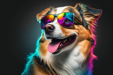 A cheerful canine donning shades shone brightly on a studio backdrop with Generative AI technology