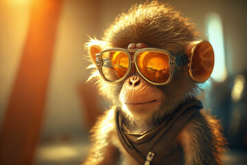 A monkey wearing sunglass poses in a brightly lit studio setting with Generative AI technology