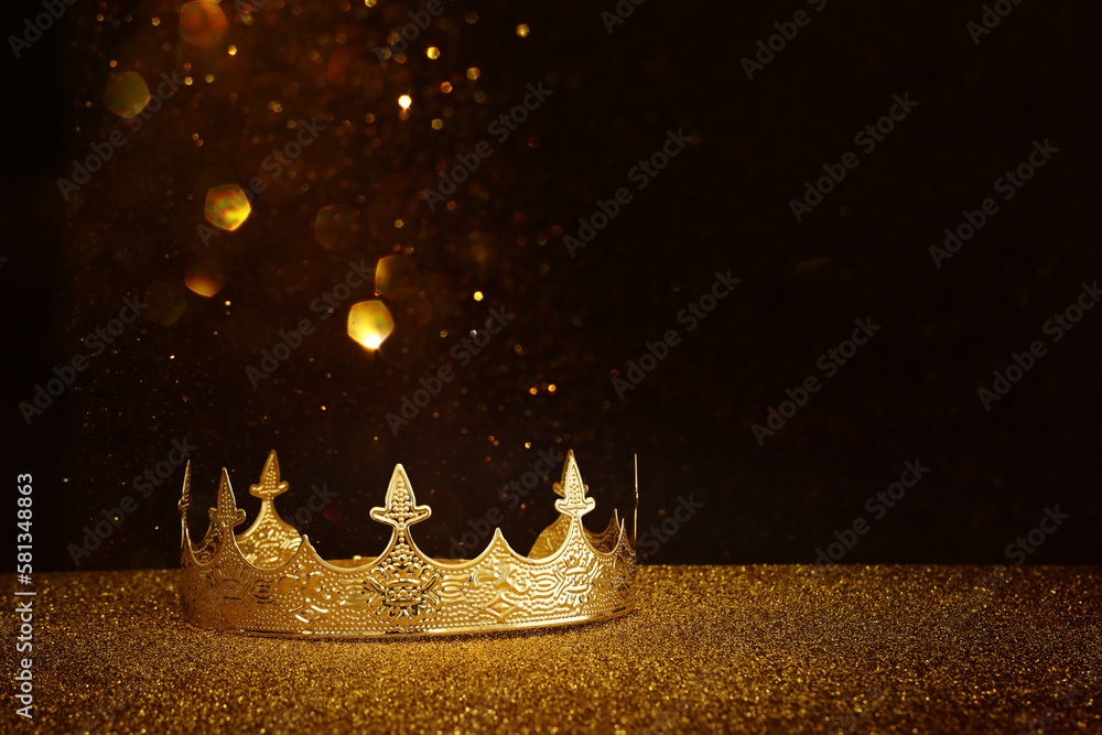 Canvas Prints low key image of beautiful queen or king crown over glitter table. fantasy medieval period - Canvas Prints