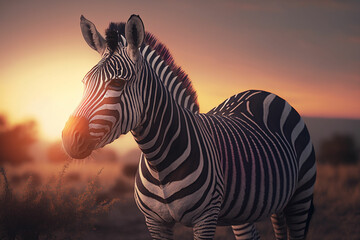 Fototapeta na wymiar At sunset, a zebra's was captured in a macro shot with Generative AI technology