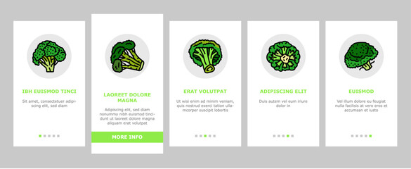broccoli food cabbage vegetable onboarding icons set vector