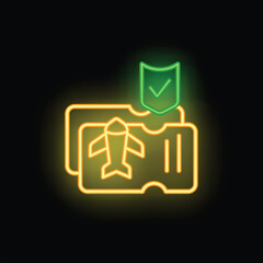 Airline insurance icon outline vector. Business care. Health card neon color isolated on black