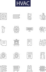 Hvac line vector icons and signs. Heating, Ventilation, Air, Conditioning, AC, Refrigeration, Cooling, Thermostat outline vector illustration set