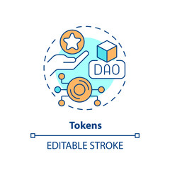 Tokens concept icon. Rewards for active network users. DAO element abstract idea thin line illustration. Isolated outline drawing. Editable stroke. Arial, Myriad Pro-Bold fonts used