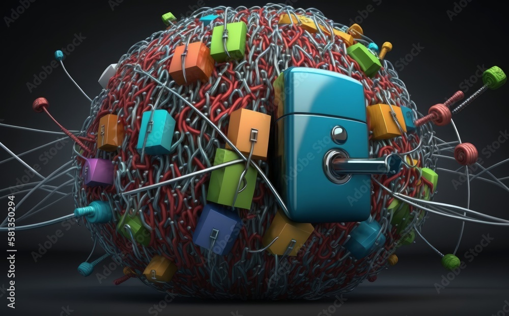 Aufkleber generative ai illustration of sphere with lock and network, security concept.