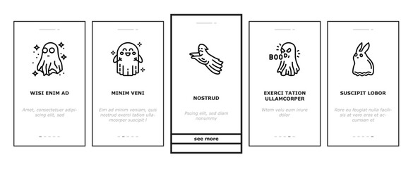 ghost halloween spooky scary cute onboarding icons set vector