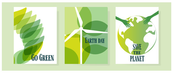 Happy Earth Day.  Vector illustration set for social poster, banner or card on the theme of saving the planet.