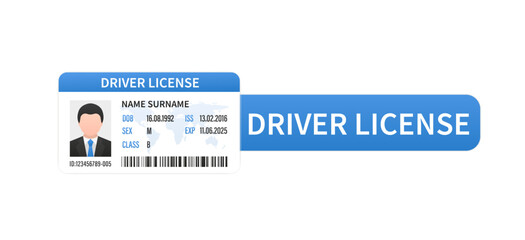 ID cards. Personal info data. Identification document with person photo. User or profile card. Driver's license. Flat style. Plastic card template. Identification with photo man. Vector illustration