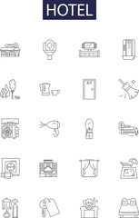 Hotel line vector icons and signs. Resort, Inn, B&B, Suite, Hostel, Motel, Vacation, Accommodation outline vector illustration set