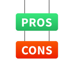 Pros cons street signs. Pros versus Cons. Simple concept for advantages disadvantages in business planning. Vector illustration