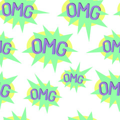 Y2K seamless pattern with OMG stickers. Vector illustration