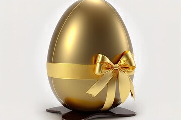 Isolated on white, an Easter egg with a golden ribbon. Generative AI