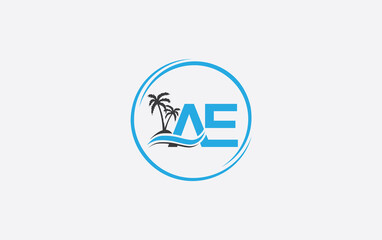 Nature water wave and beach tree logo design with the letters and alphabets