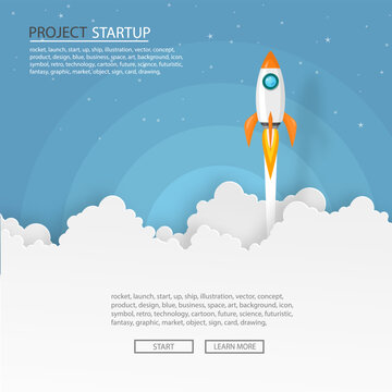 paper art of space rocket launch to the sky in startup concept of business or project. vector illustrator