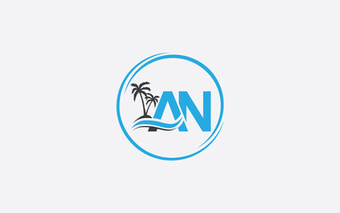 Nature water wave and beach tree logo design with the letters and alphabets