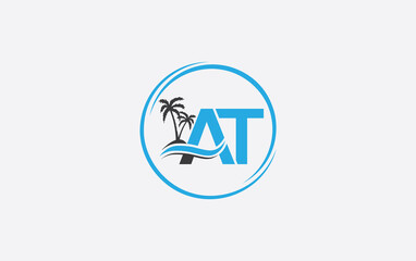 Nature water wave and beach tree logo design with the letters and alphabets