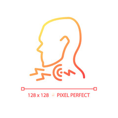 Sore throat pixel perfect gradient linear vector icon. Patient suffering from pain. Infectious disease spreading. Thin line color symbol. Modern style pictogram. Vector isolated outline drawing
