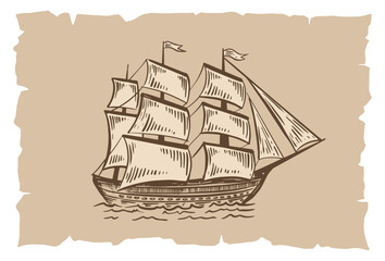 Old vintage sailboat. Hand drawn vector sketch.	
