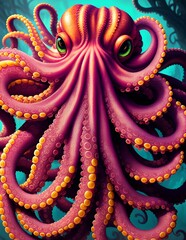 octopus painting, cephalopod portrait, digital illustration, Generative AI.