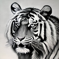 tiger painting, tiger portrait, digital illustration, Generative AI.