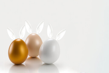 three easter eggs with white Bunny Ears