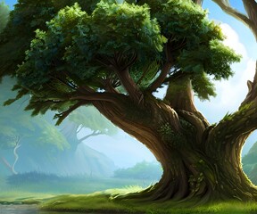 Large tree, fantasy art, Generative AI.
