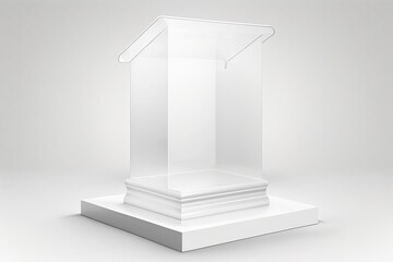 Concept for a simple product presentation mockup. a white background and a clear acrylic podium with water caustic. Each element's clipping path is included. illustration. Generative AI