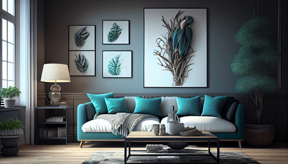 The 3D render of home , living room decoration